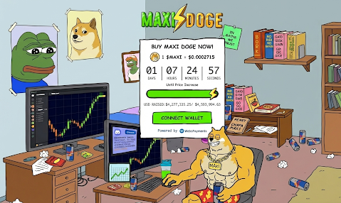 Meme Coin Wars : Whales Accumulate 480M Dogecoin, But Is “Maxi Doge” the Real 100x Opportunity? Dogecoin vs Maxi Doge crypto comparison chart showing whale accumulation and presale growth data