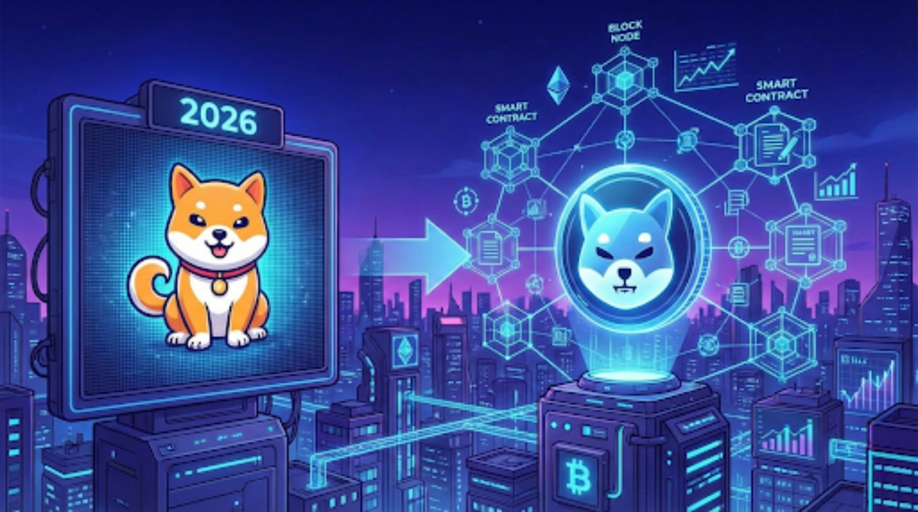 Chart showing Shiba Inu token burn mechanism and projected price growth for 2026 analysis.