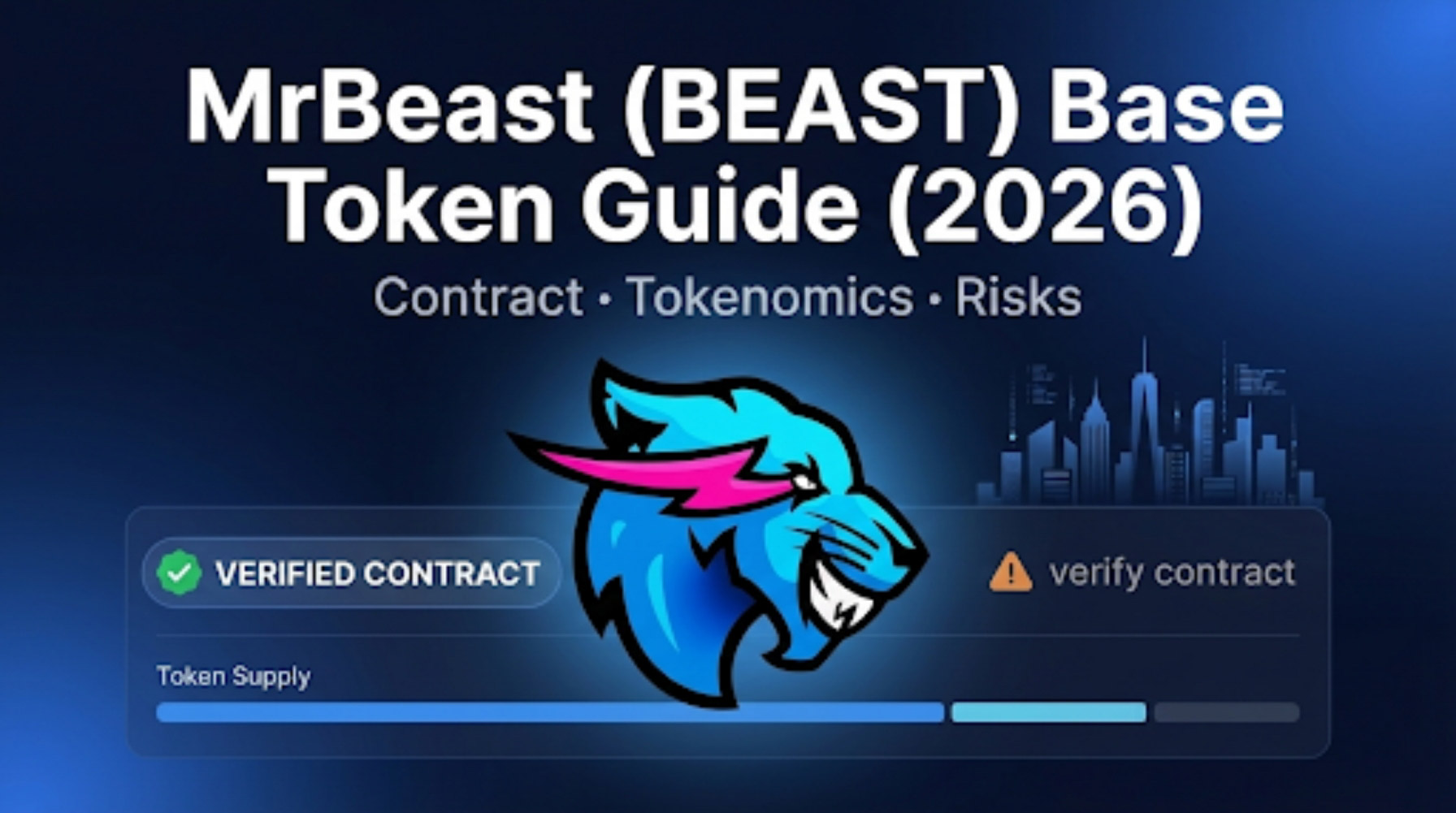MrBeast (BEAST) token on Base showing contract verification, tokenomics, risks, and 2026 outlook