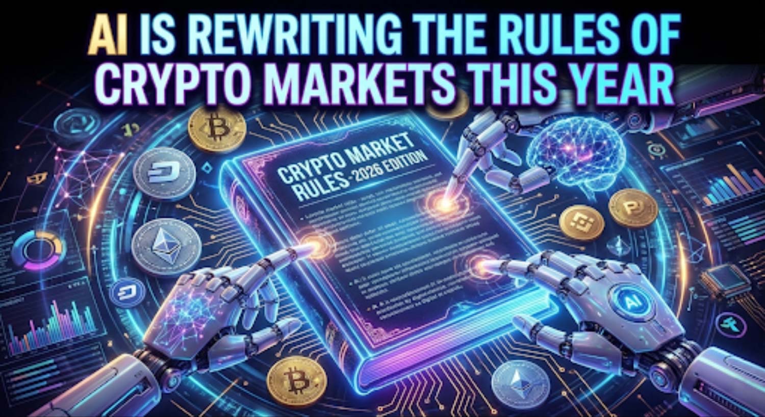 Futuristic digital trading interface representing AI integration in 2026 cryptocurrency markets