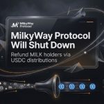 Solana Mobile Confirms 1.8B SKR Airdrop for Seeker Users, Here Is What Changes on January 21 A phone on a trading desk shows a MilkyWay Protocol shutdown notice and a USDC distribution message for MILK holders, with a small glass of milk and a note labeled snapshot.