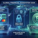 Infographic showing how to buy Bitcoin with credit card 2026 featuring MiCA compliance, AI-managed execution, and Visa Mastercard integration.