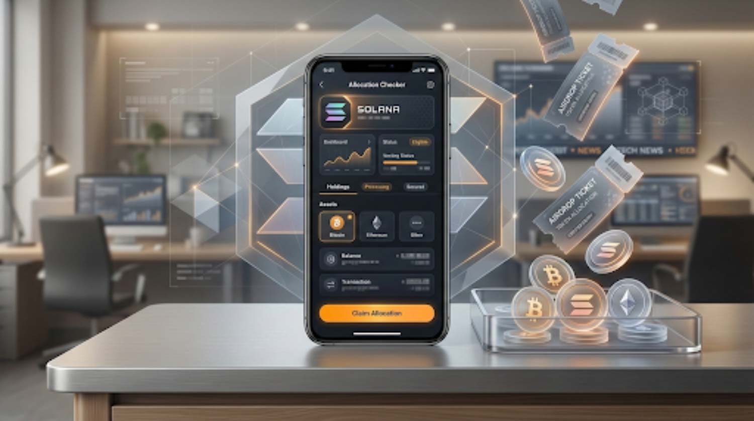 Solana Mobile Confirms 1.8B SKR Airdrop for Seeker Users, Here Is What Changes on January 21 Solana Mobile Seeker phone shown beside a secure wallet screen representing the SKR airdrop allocation checker and upcoming claim date.