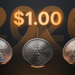 HBAR ADA and DOGE shown as three coin medallions approaching a $1 level marker in a clean editorial graphic