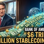 A U.S. Crypto Bill Could Put XRP, Solana, and Dogecoin Closer to Bitcoin’s Legal Lane Editorial illustration of bank deposits flowing into a digital stablecoin wallet, highlighting the debate over stablecoin yields and bank lending capacity.