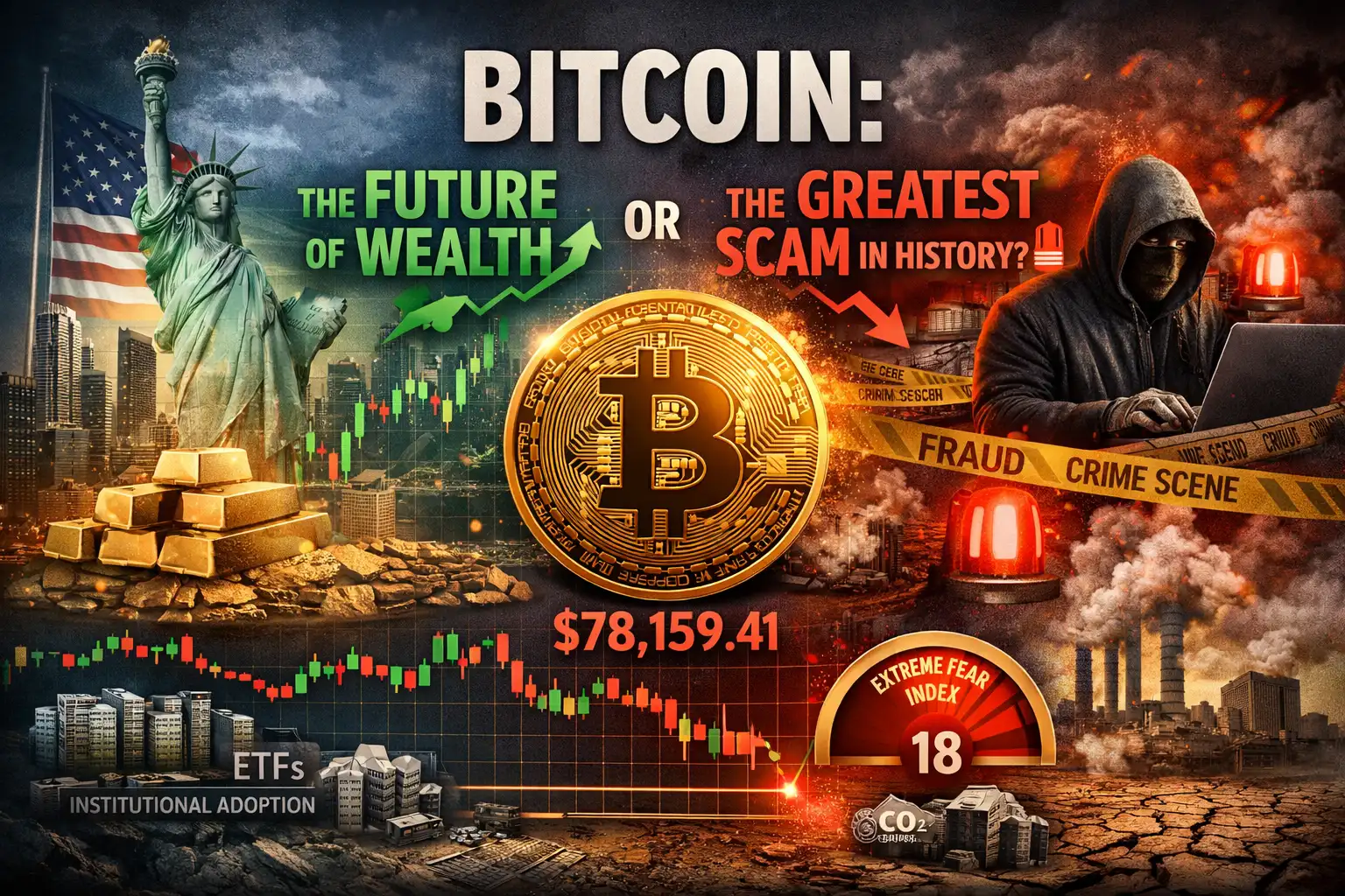 Line graph showing Bitcoin price volatility on February 1, 2026, dropping below the $80,000 support level to intraday lows of $78,159.